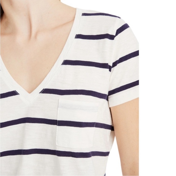 Madewell Whisper Cotton V-Neck w/ Pocket - Navy / White Stripes - Picture 2 of 16